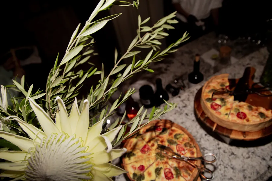 Wedding dinner and pizza served at the evening reception — Alexander and Olga wedding