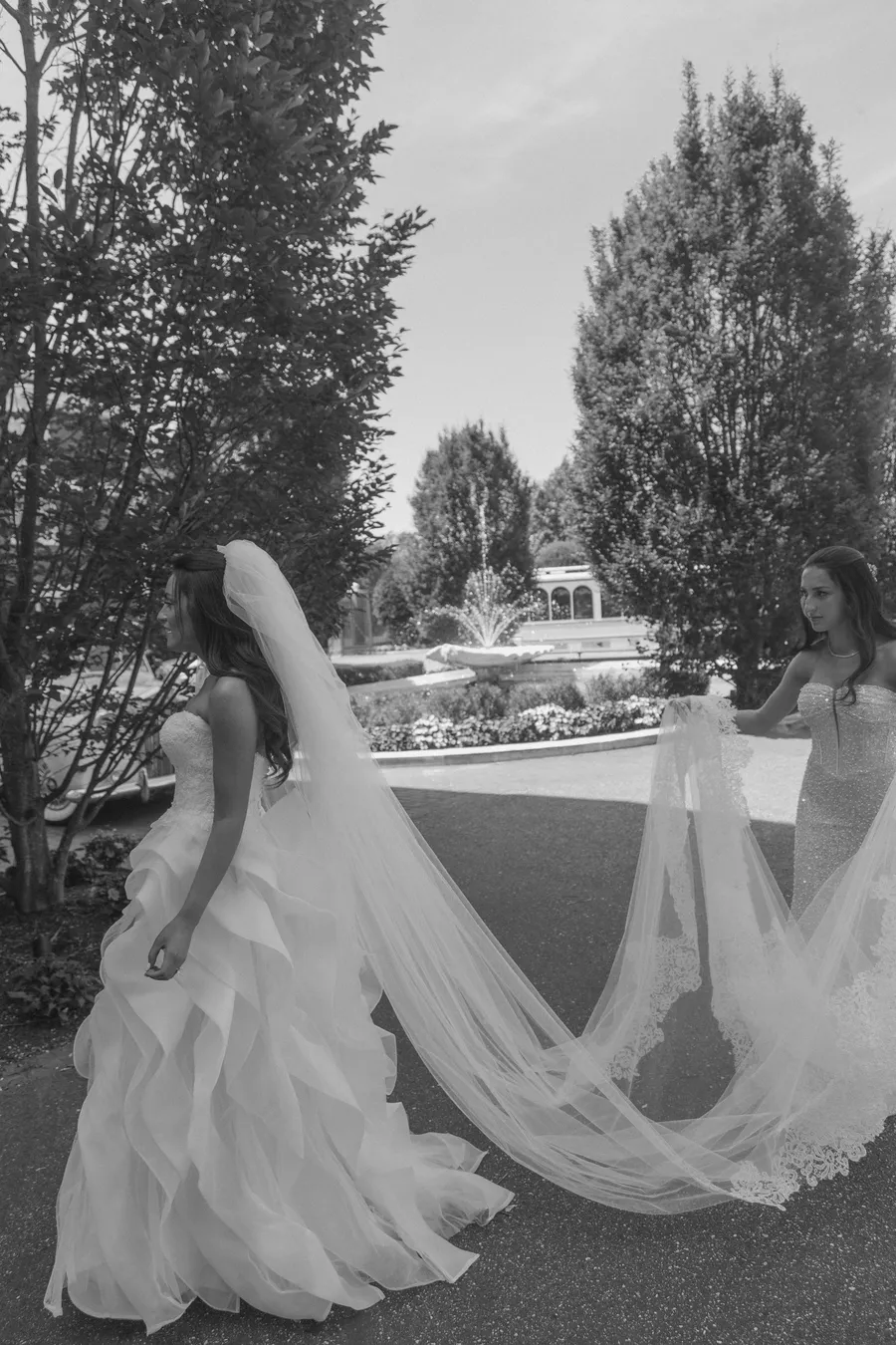 Bride and bridesmaids celebrating outside the estate — David and Katia wedding
