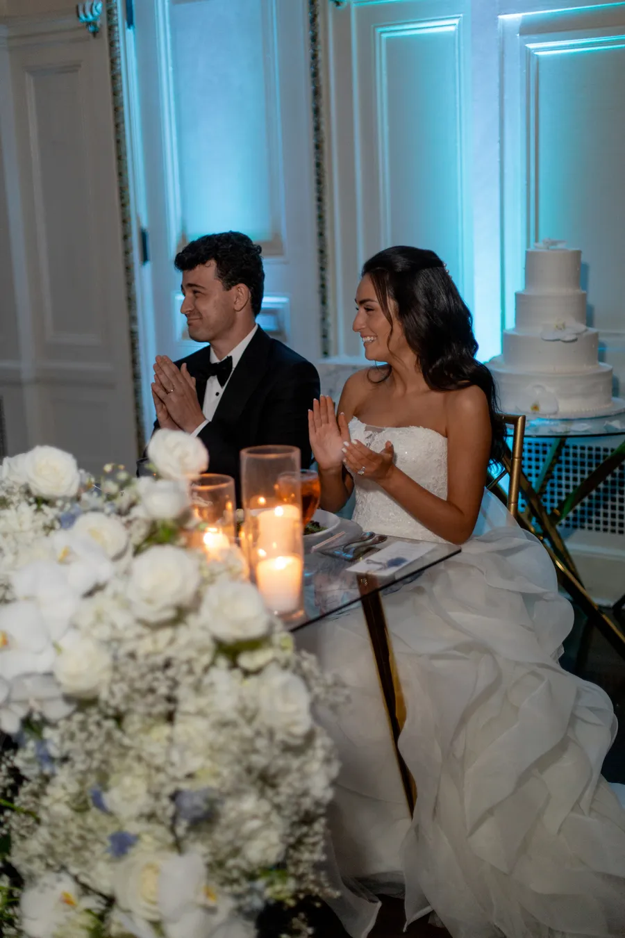 Grand ballroom illuminated for the evening reception — David and Katia wedding