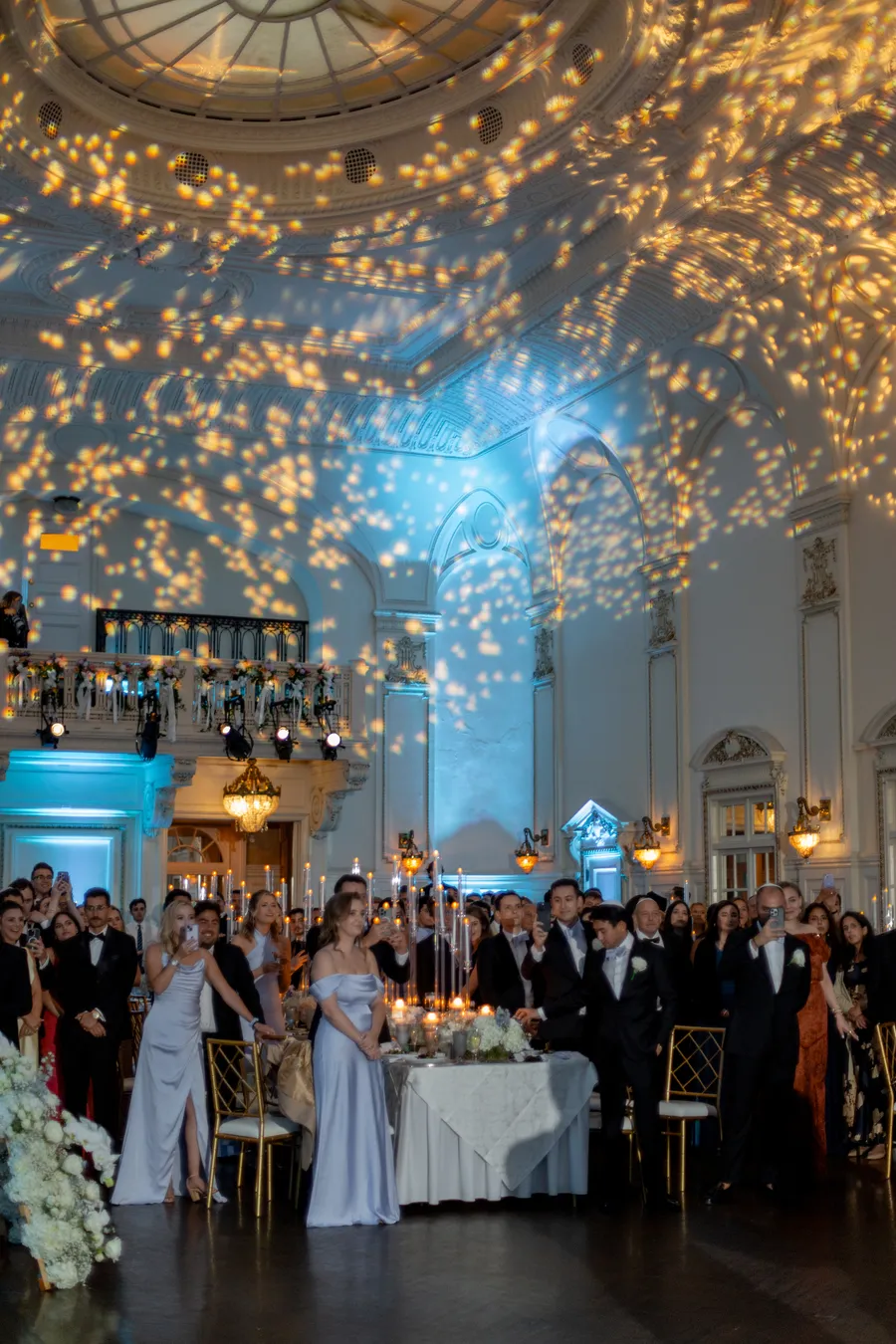 Grand ballroom illuminated for the evening reception — David and Katia wedding