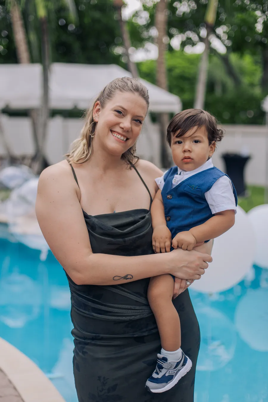 Candid guest portrait at an intimate backyard wedding — Chris and Laura wedding