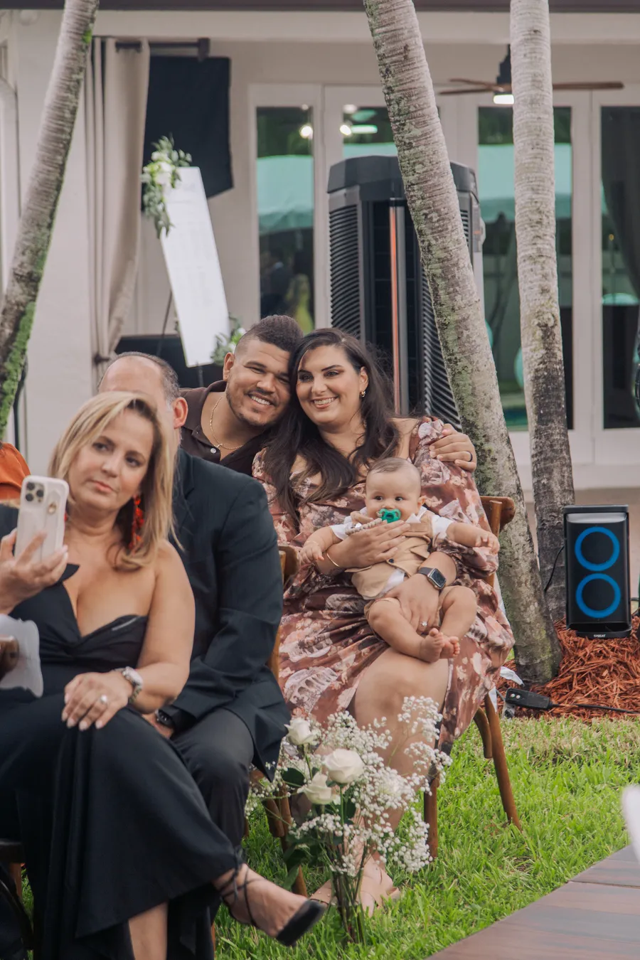 Guests seated for an intimate outdoor wedding ceremony — Chris and Laura wedding