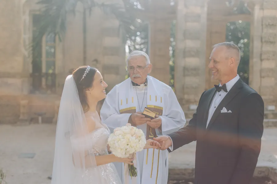 Bride and groom during an intimate outdoor wedding ceremony — Steven and Iryna wedding