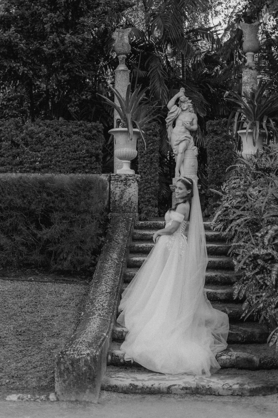 Romantic wedding portrait beneath mature garden trees — Steven and Iryna wedding