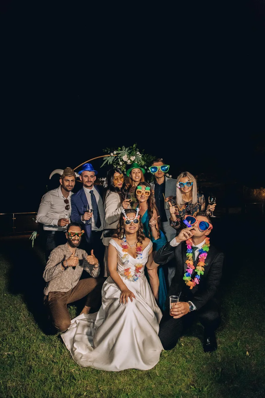 Wedding party celebrating together after dark — Mattia and Yulia wedding
