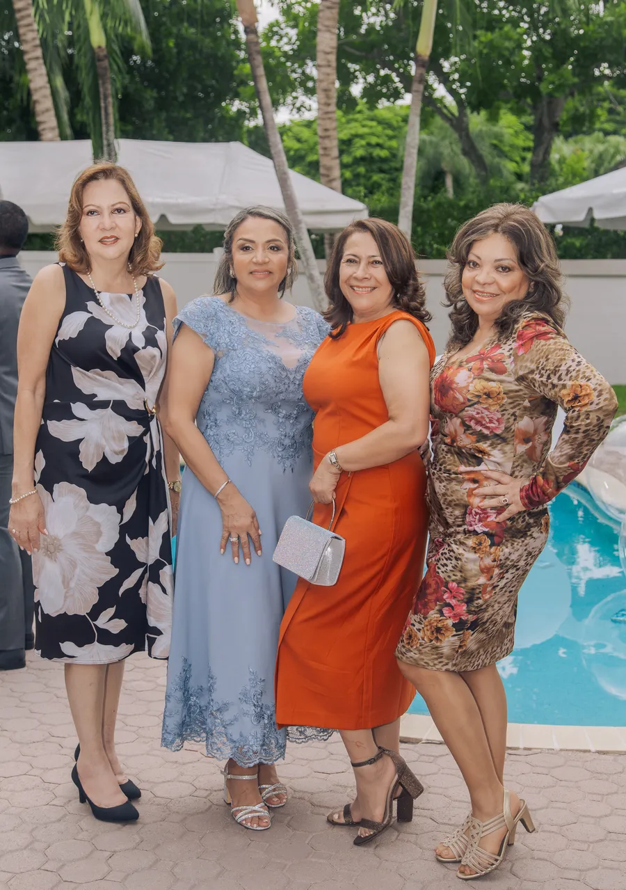 Wedding guests gathering beside the pool — Chris and Laura wedding