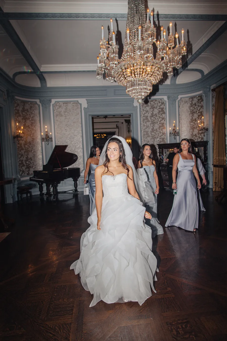 Bridal party arriving by vintage trolley — David and Katia wedding