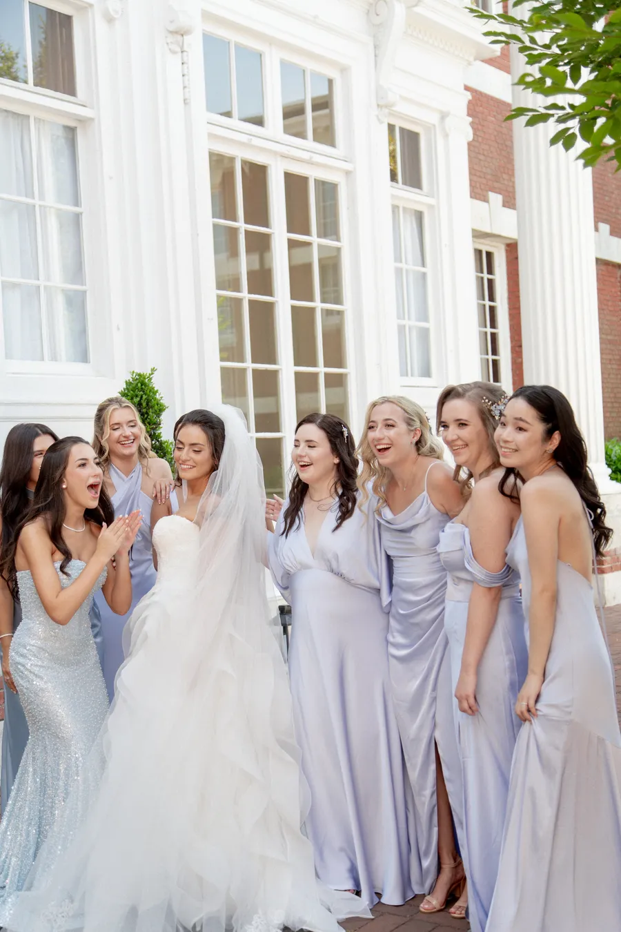 Bridal party arriving by vintage trolley — David and Katia wedding