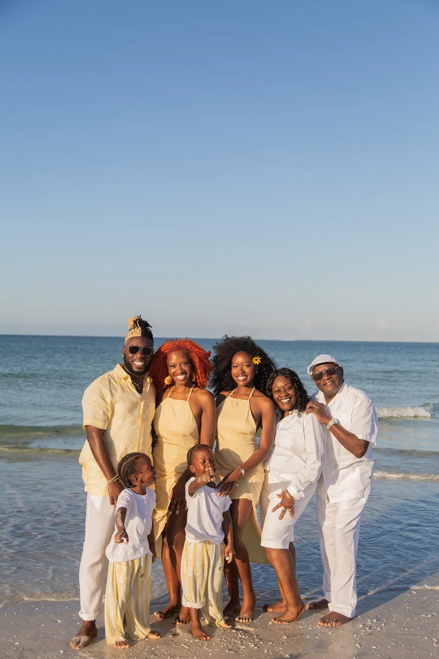 Group family portrait beside the Gulf of Mexico