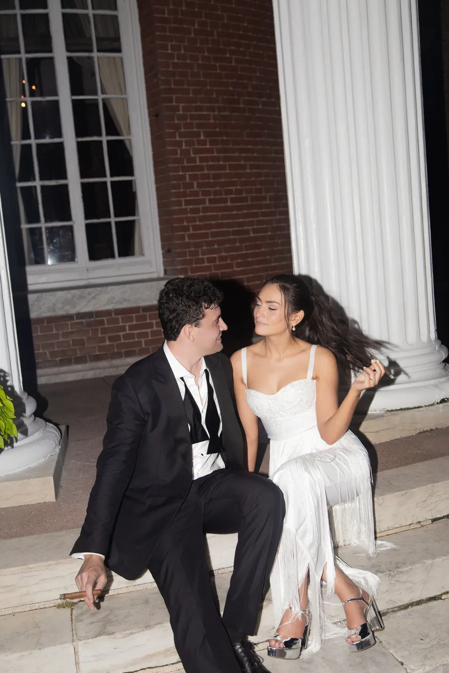 Black-and-white candid from the wedding reception — David and Katia wedding