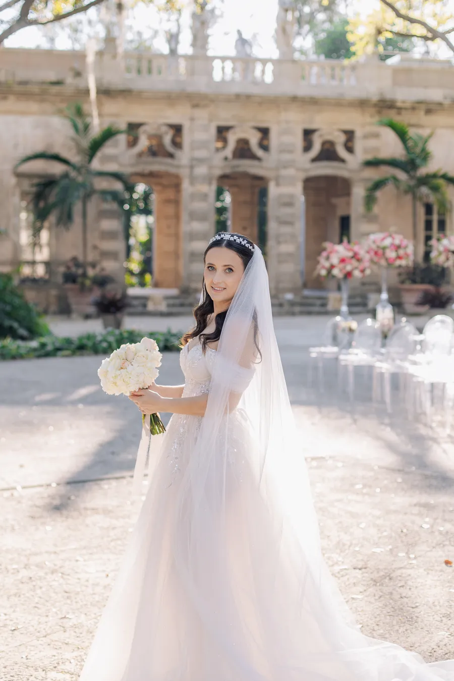 Newlyweds embracing after their garden ceremony — Steven and Iryna wedding