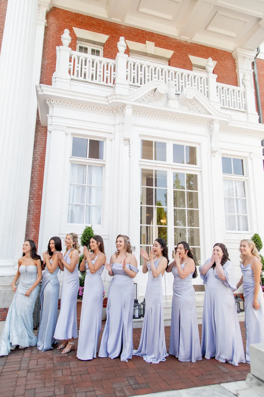 Black-and-white bridal party portrait in the garden — David and Katia wedding
