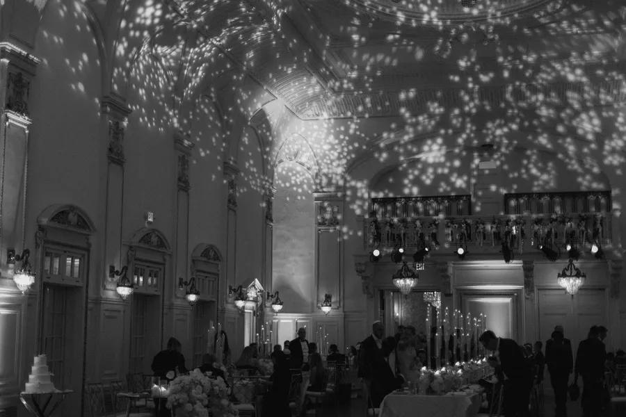 Grand ballroom illuminated for the evening reception — David and Katia wedding