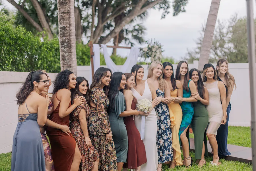 Large group portrait at an intimate outdoor wedding — Chris and Laura wedding