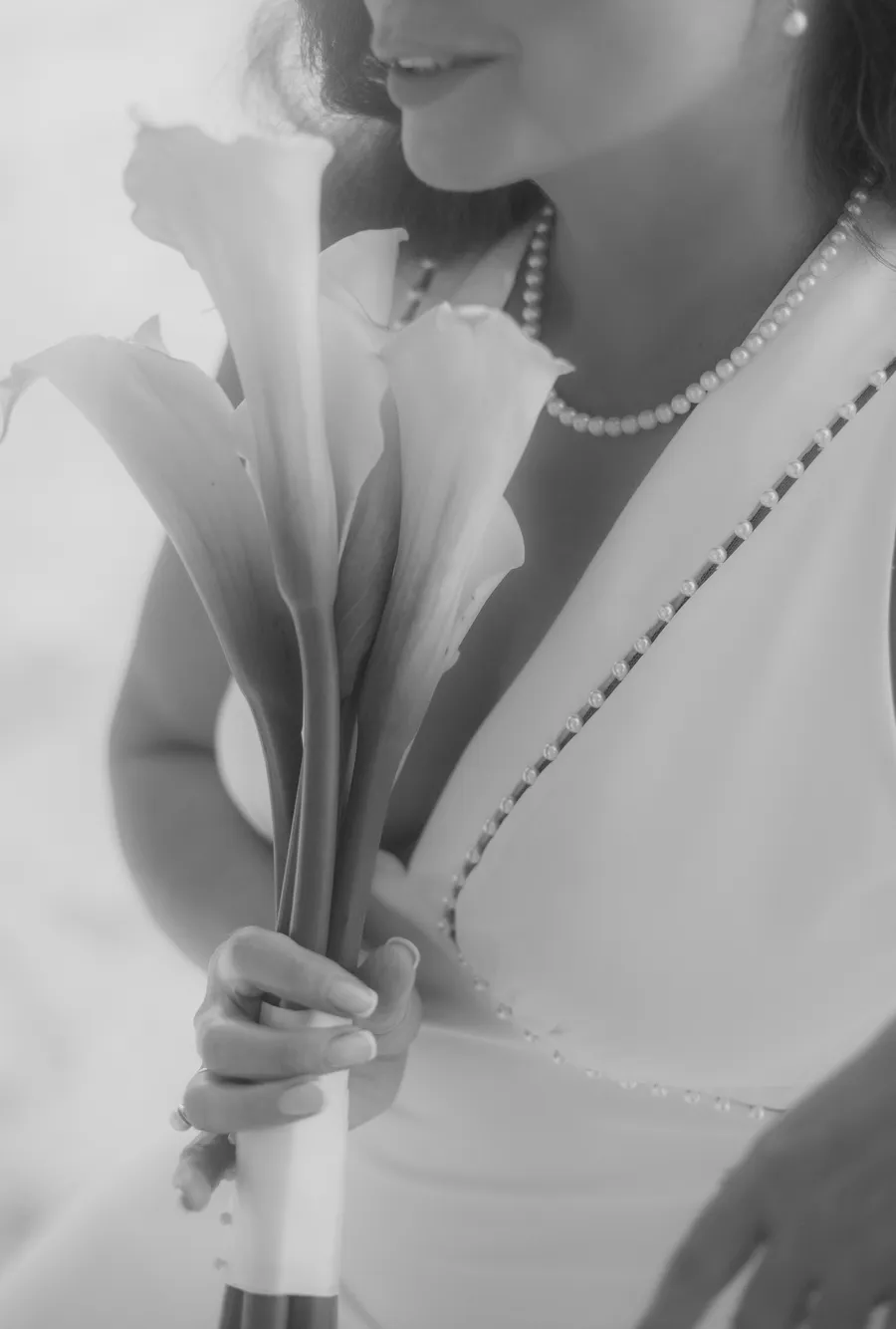 Black-and-white bridal detail — Alexander and Olga wedding