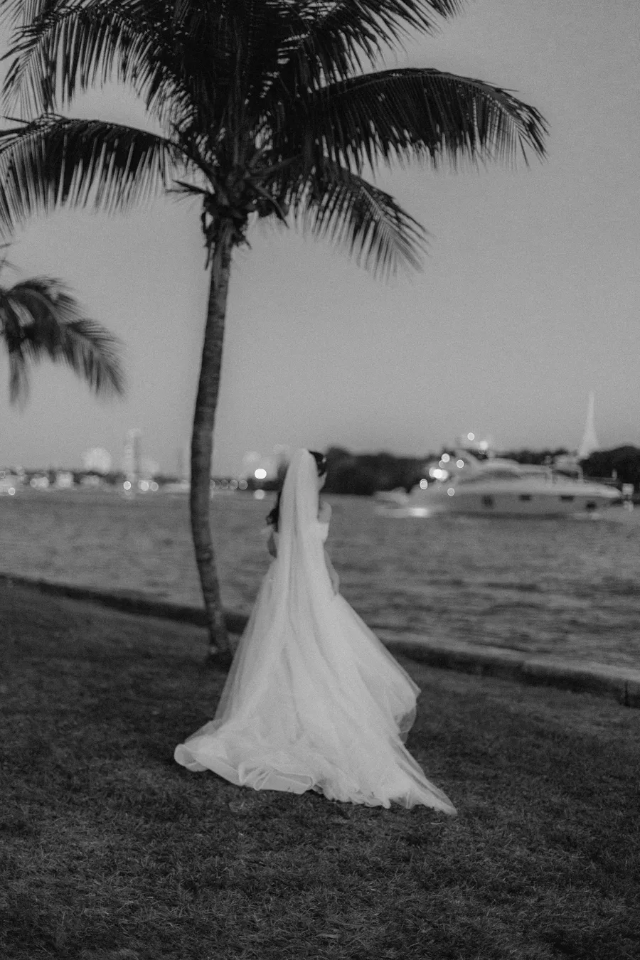 Black-and-white bridal portrait by the water — Steven and Iryna wedding