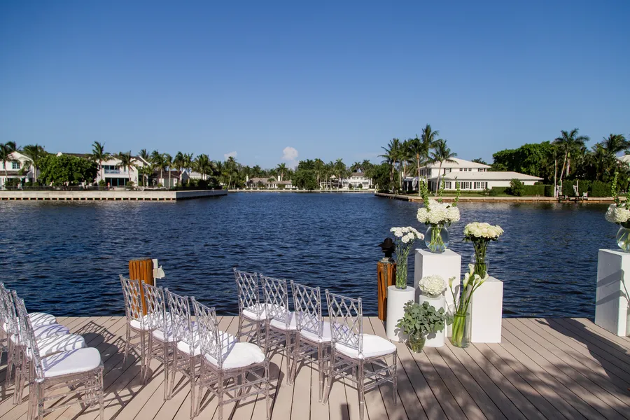 Outdoor wedding seating overlooking the water — Alexander and Olga wedding