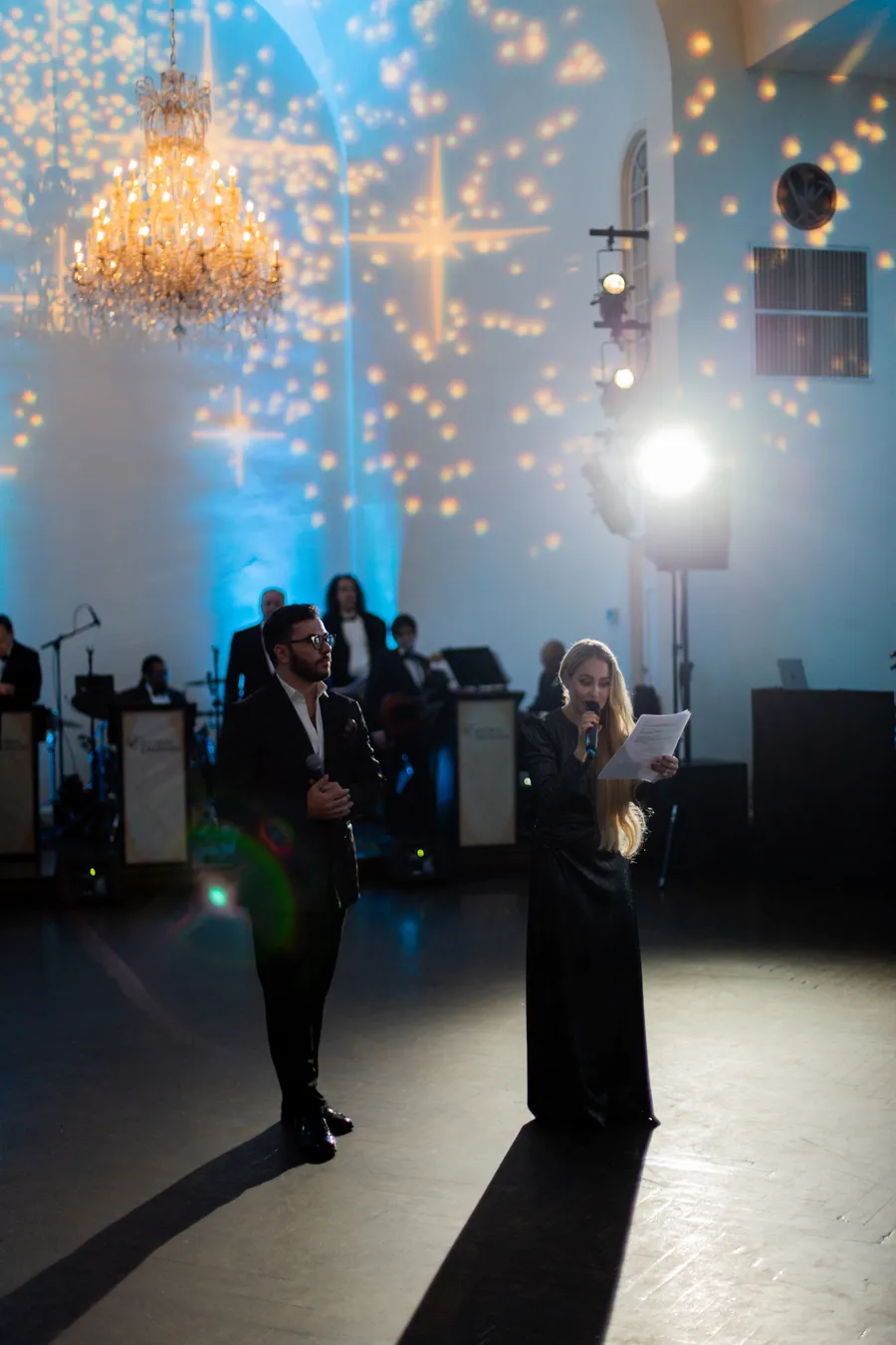 Grand ballroom illuminated for the evening reception — David and Katia wedding