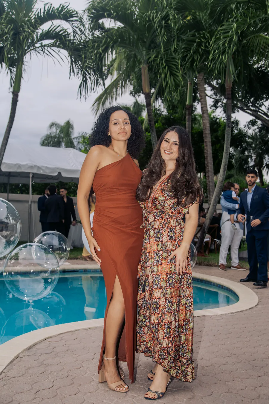 Wedding guests gathering beside the pool — Chris and Laura wedding