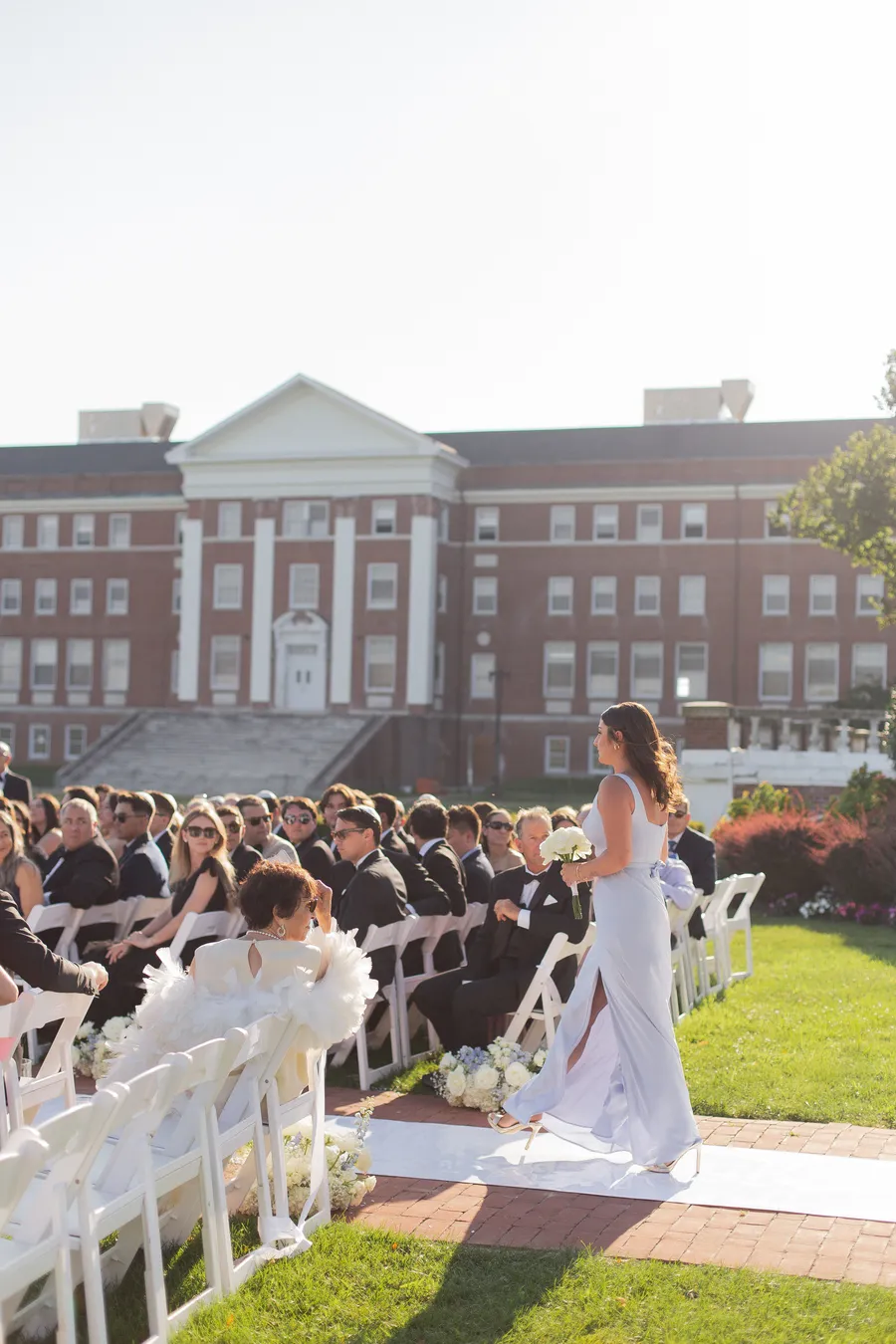 Black-and-white moment from the outdoor ceremony — David and Katia wedding