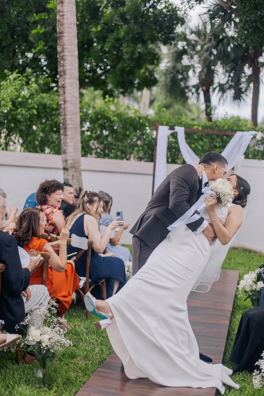 Bride arriving at the outdoor ceremony — Chris and Laura wedding