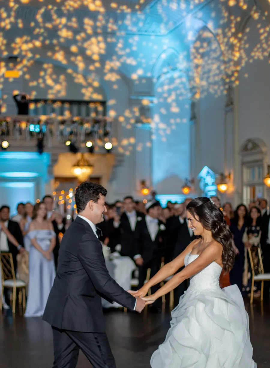 Wedding guests cheering on the dance floor — David and Katia wedding
