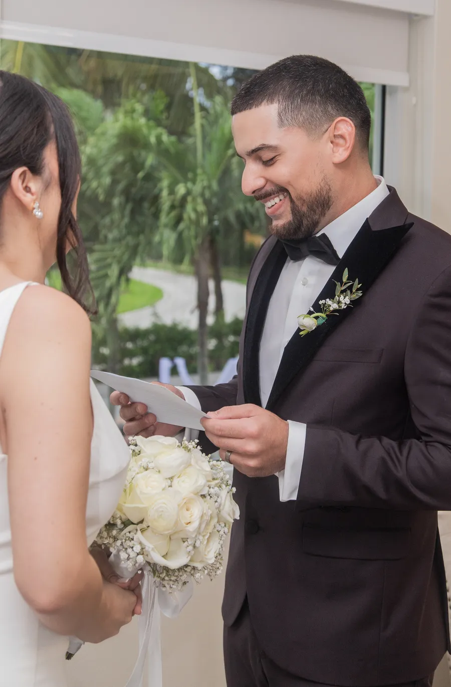 Groom reading vows during the wedding ceremony — Chris and Laura wedding