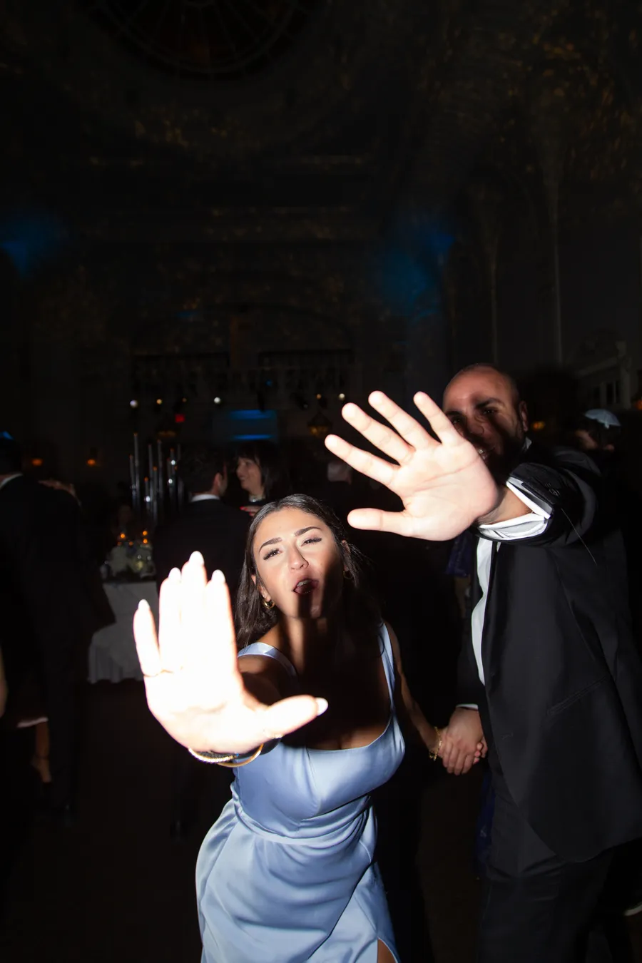 Black-and-white candid from the wedding reception — David and Katia wedding