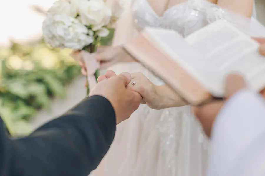 Officiant leading a garden wedding ceremony — Steven and Iryna wedding
