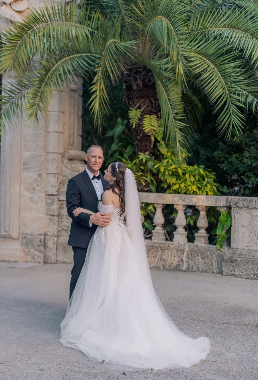 Romantic wedding portrait beneath mature garden trees — Steven and Iryna wedding