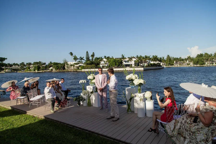 Guests gathering for an intimate waterfront wedding — Alexander and Olga wedding